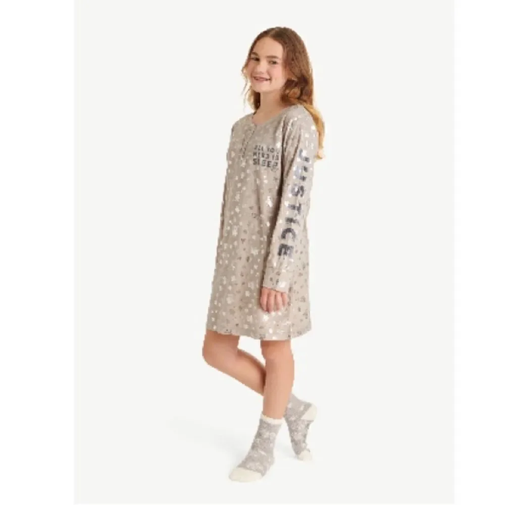 Justice Girls Long Sleeve Henley Pajama Sleep Lounge Shirt Gown Size S 7/8